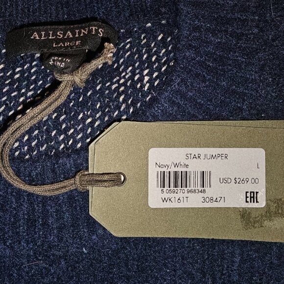 NWT ALLSAINTS Star Jumper Navy / White Size L - Picture 6 of 10